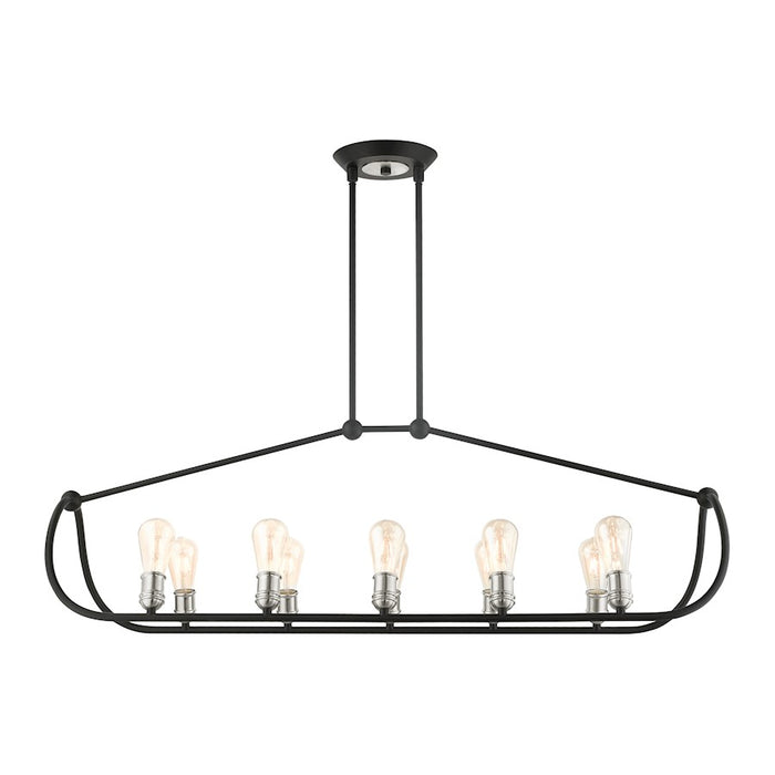 Livex Archer 10 Light Linear Chandelier, Black/Brushed Nickel Accents