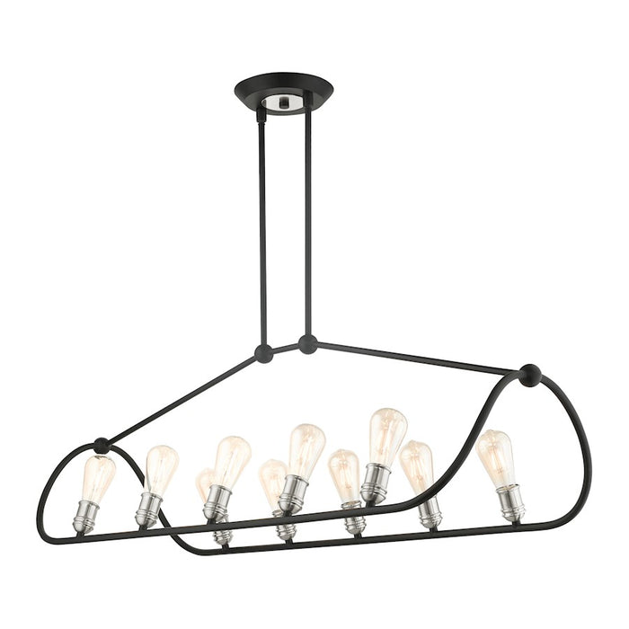Livex Archer 10 Light Linear Chandelier, Black/Brushed Nickel Accents