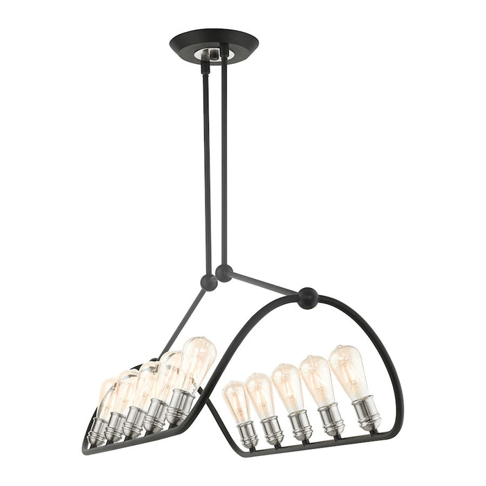 Livex Archer 10 Light Linear Chandelier, Black/Brushed Nickel Accents