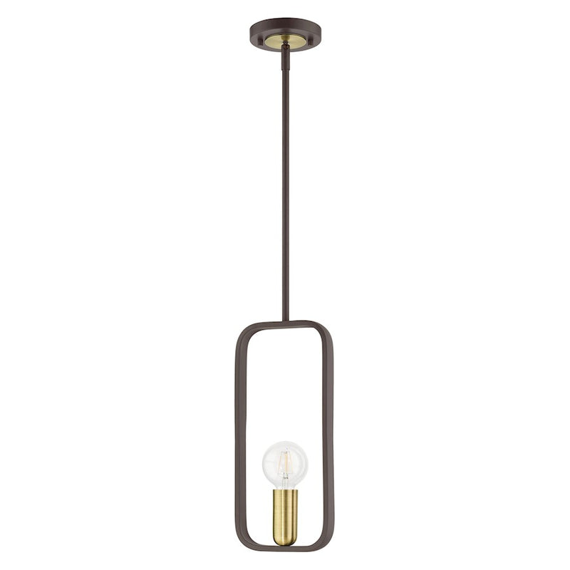 Livex Bergamo 1 Light Pendant, Bronze with Antique Brass Accents