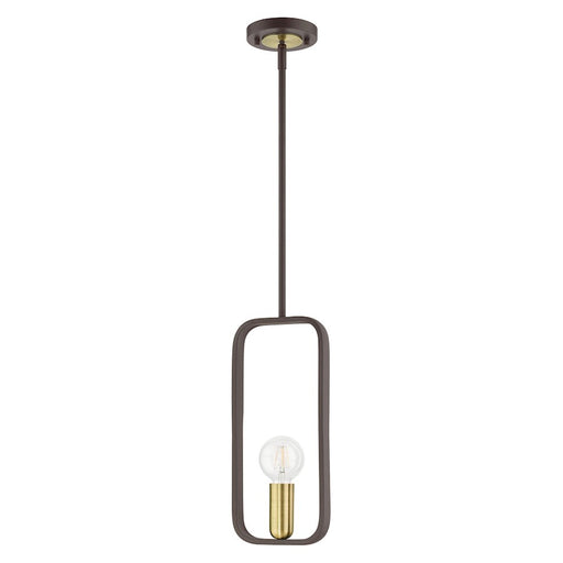 Livex Bergamo 1 Light Pendant, Bronze with Antique Brass Accents