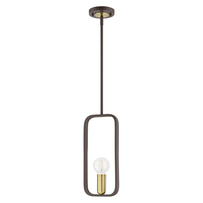 Livex Bergamo 1 Light Pendant, Bronze with Antique Brass Accents