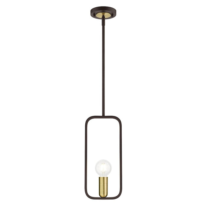 Livex Bergamo 1 Light Pendant, Bronze with Antique Brass Accents