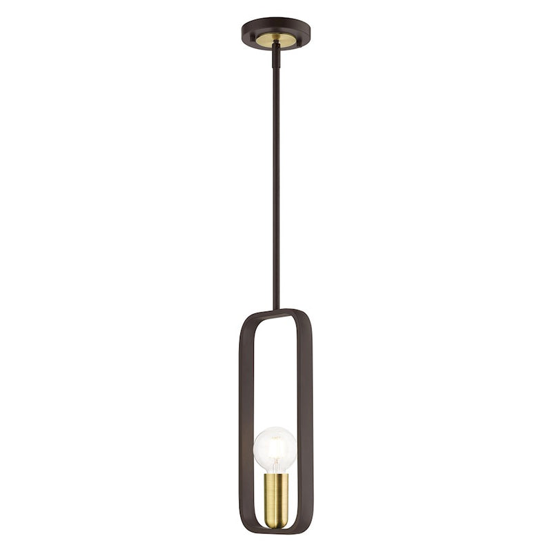 Livex Bergamo 1 Light Pendant, Bronze with Antique Brass Accents