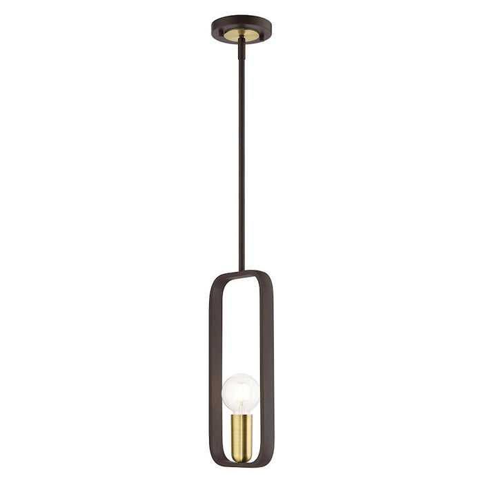Livex Bergamo 1 Light Pendant, Bronze with Antique Brass Accents