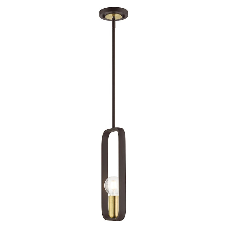 Livex Bergamo 1 Light Pendant, Bronze with Antique Brass Accents