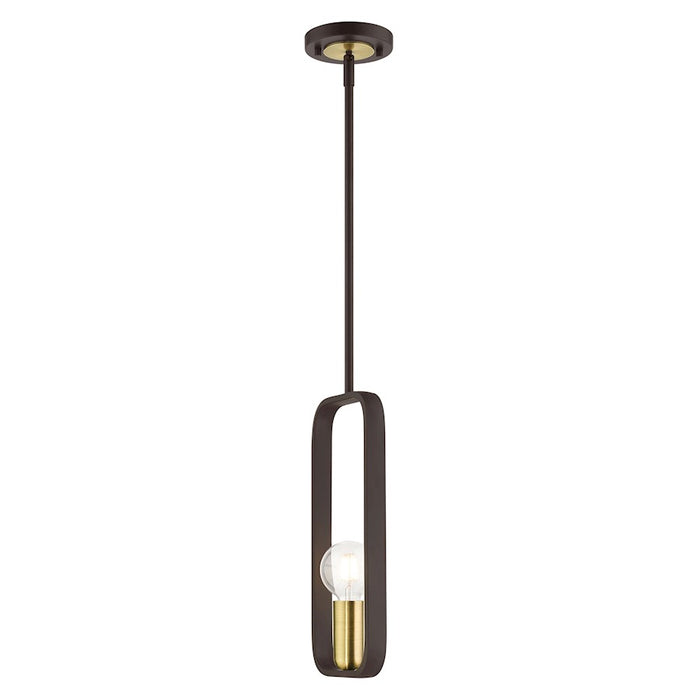 Livex Bergamo 1 Light Pendant, Bronze with Antique Brass Accents