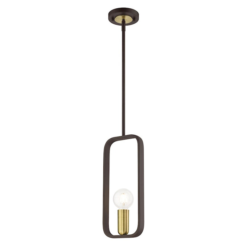 Livex Bergamo 1 Light Pendant, Bronze with Antique Brass Accents