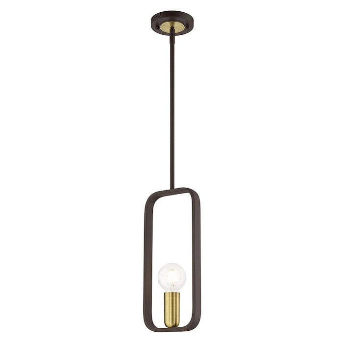 Livex Bergamo 1 Light Pendant, Bronze with Antique Brass Accents