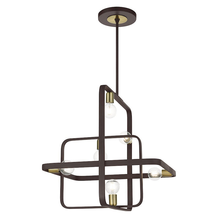 Livex Bergamo 6 Light Chandelier, Bronze with Antique Brass Accents
