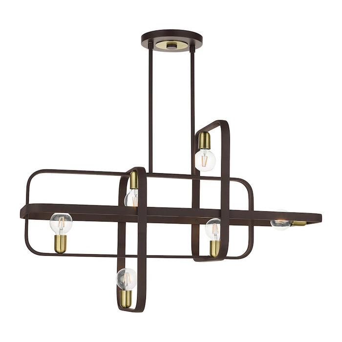 Livex Bergamo 6 Light Linear Chandelier, Bronze/Antique Brass Accents