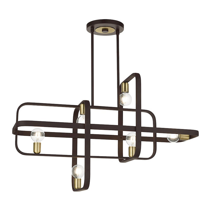 Livex Bergamo 6 Light Linear Chandelier, Bronze/Antique Brass Accents