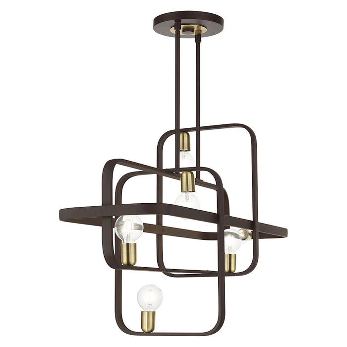 Livex Bergamo 6 Light Linear Chandelier, Bronze/Antique Brass Accents