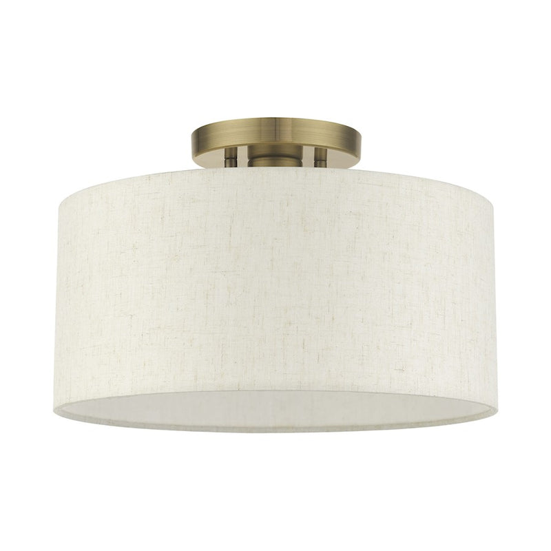 Livex Blossom 1 Light Semi Flush Mount, Antique Brass