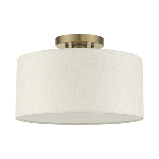 Livex Blossom 1 Light Semi Flush Mount, Antique Brass