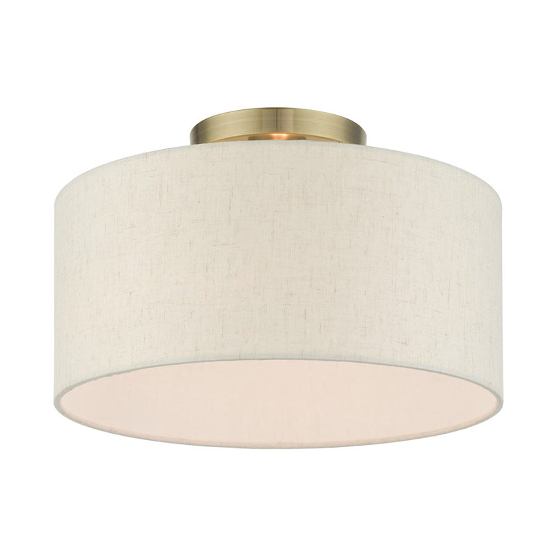 Livex Blossom 1 Light Semi Flush Mount, Antique Brass
