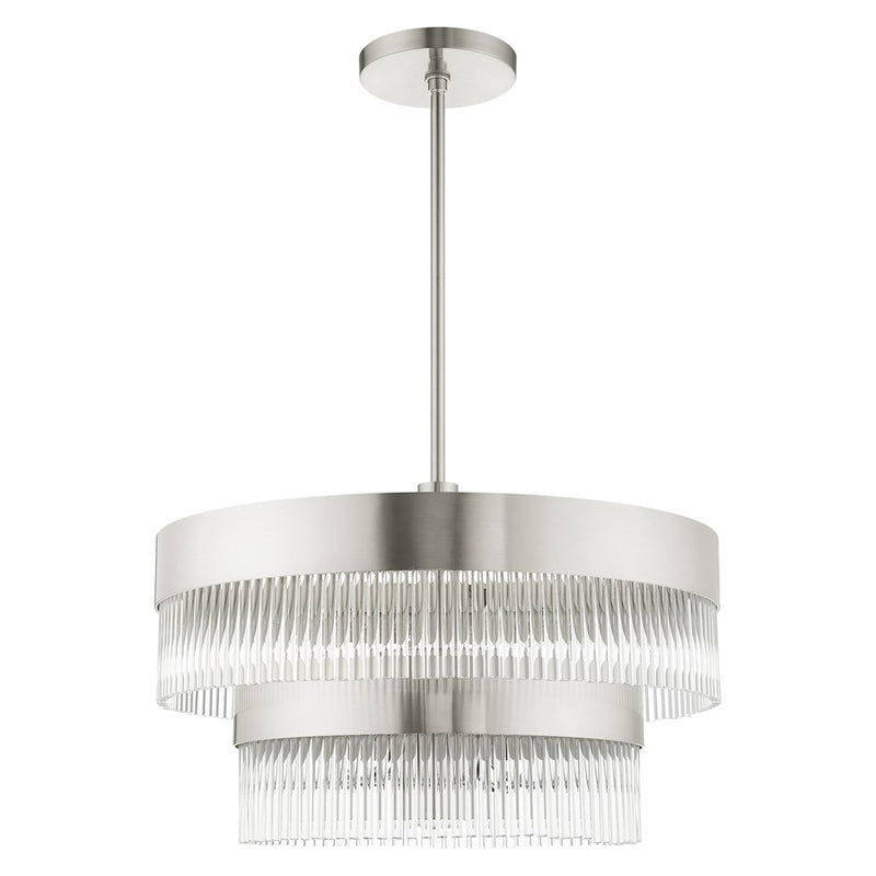 Livex Nowrich 7 Light Chandelier, Nickel/Nickel Drum/Crystal Rods