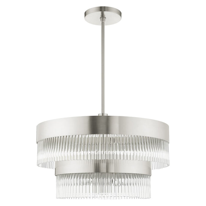 Livex Nowrich 7 Light Chandelier, Nickel/Nickel Drum/Crystal Rods