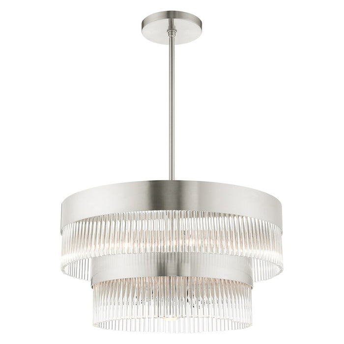 Livex Nowrich 7 Light Chandelier, Nickel/Nickel Drum/Crystal Rods