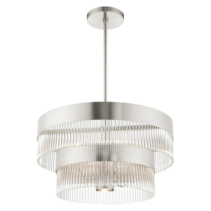 Livex Nowrich 7 Light Chandelier, Nickel/Nickel Drum/Crystal Rods