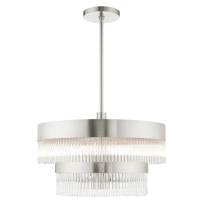 Livex Nowrich 7 Light Chandelier, Nickel/Nickel Drum/Crystal Rods