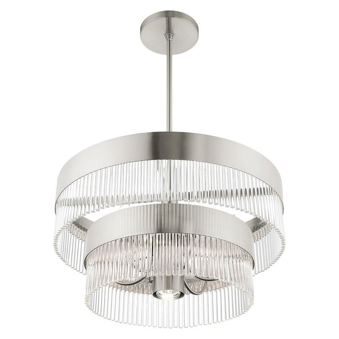 Livex Nowrich 7 Light Chandelier, Nickel/Nickel Drum/Crystal Rods