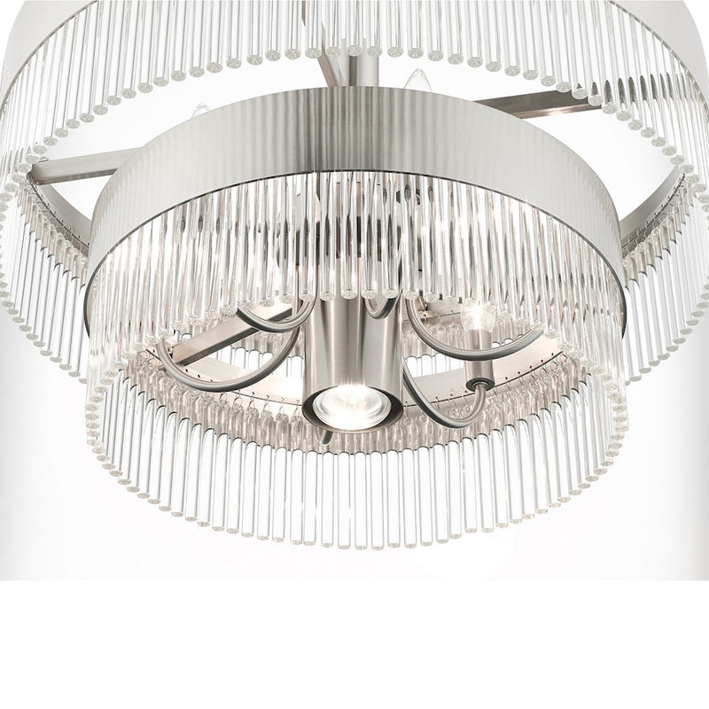 Livex Nowrich 7 Light Chandelier, Nickel/Nickel Drum/Crystal Rods