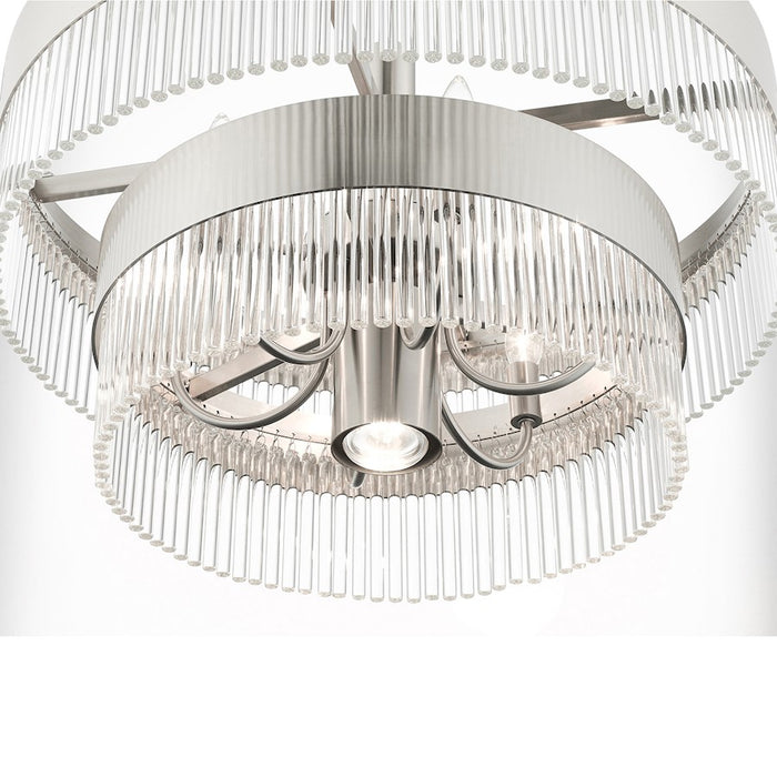 Livex Nowrich 7 Light Chandelier, Nickel/Nickel Drum/Crystal Rods
