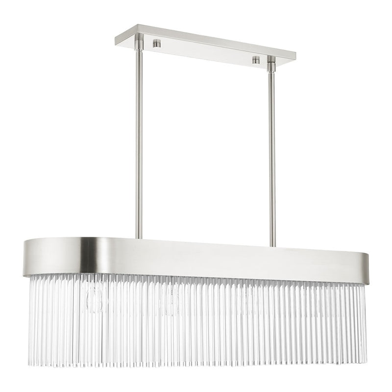 Livex Norwich 4 Light Chandelier, Nickel/Nickel Drum/Crystal Rods