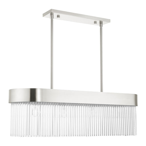 Livex Norwich 4 Light Chandelier, Nickel/Nickel Drum/Crystal Rods