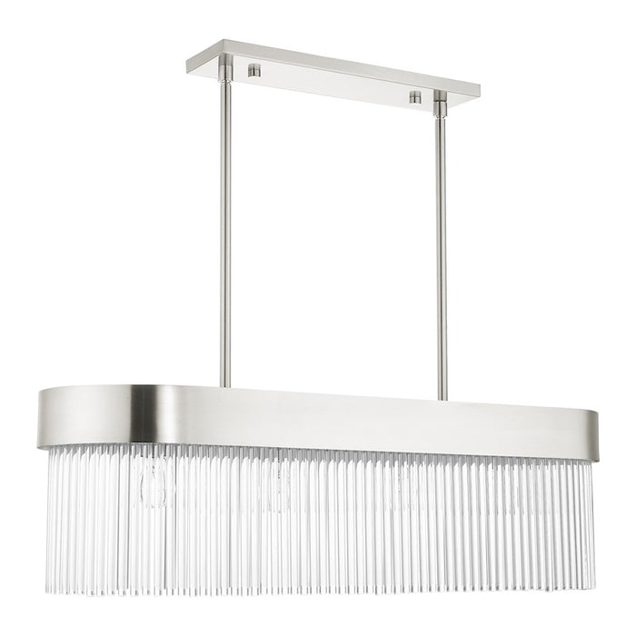 Livex Norwich 4 Light Chandelier, Nickel/Nickel Drum/Crystal Rods