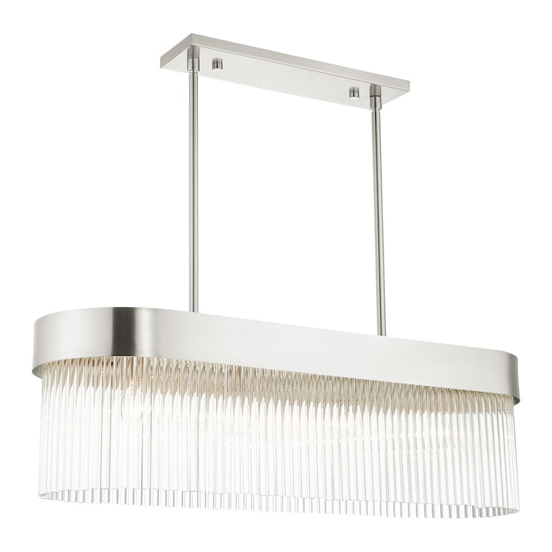 Livex Norwich 4 Light Chandelier, Nickel/Nickel Drum/Crystal Rods