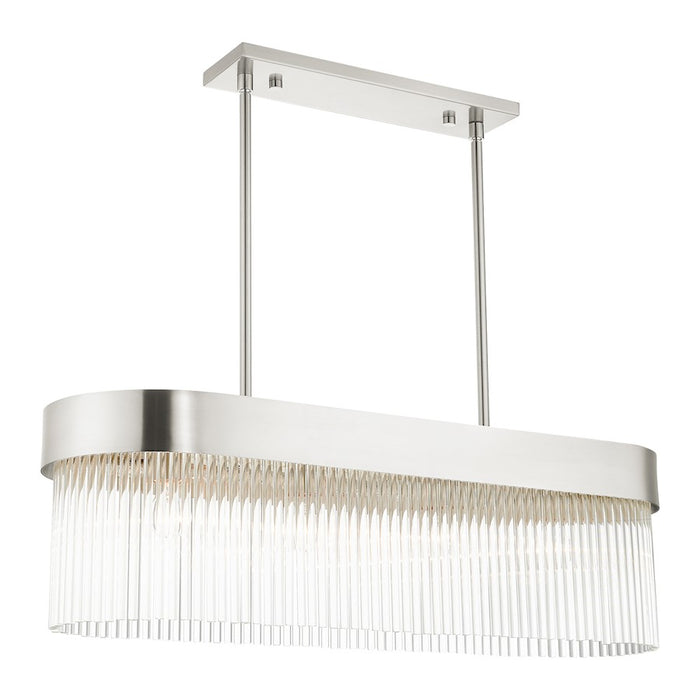 Livex Norwich 4 Light Chandelier, Nickel/Nickel Drum/Crystal Rods