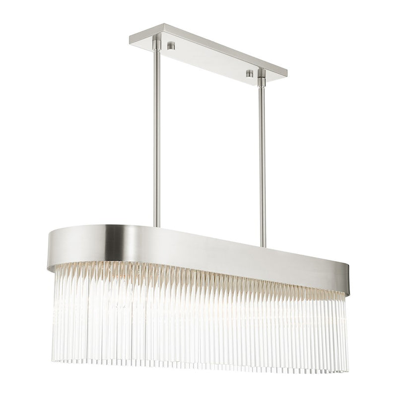 Livex Norwich 4 Light Chandelier, Nickel/Nickel Drum/Crystal Rods