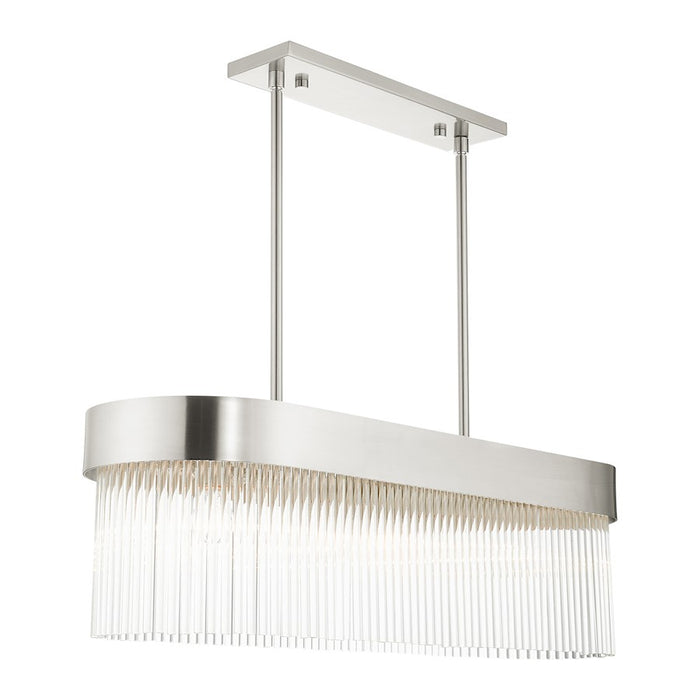 Livex Norwich 4 Light Chandelier, Nickel/Nickel Drum/Crystal Rods