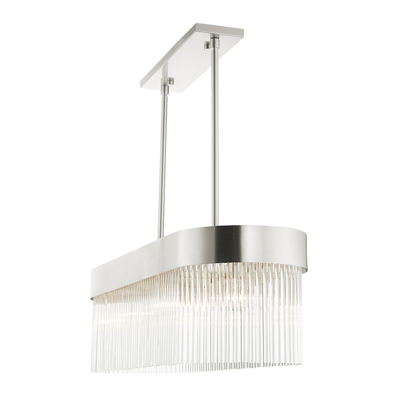Livex Norwich 4 Light Chandelier, Nickel/Nickel Drum/Crystal Rods