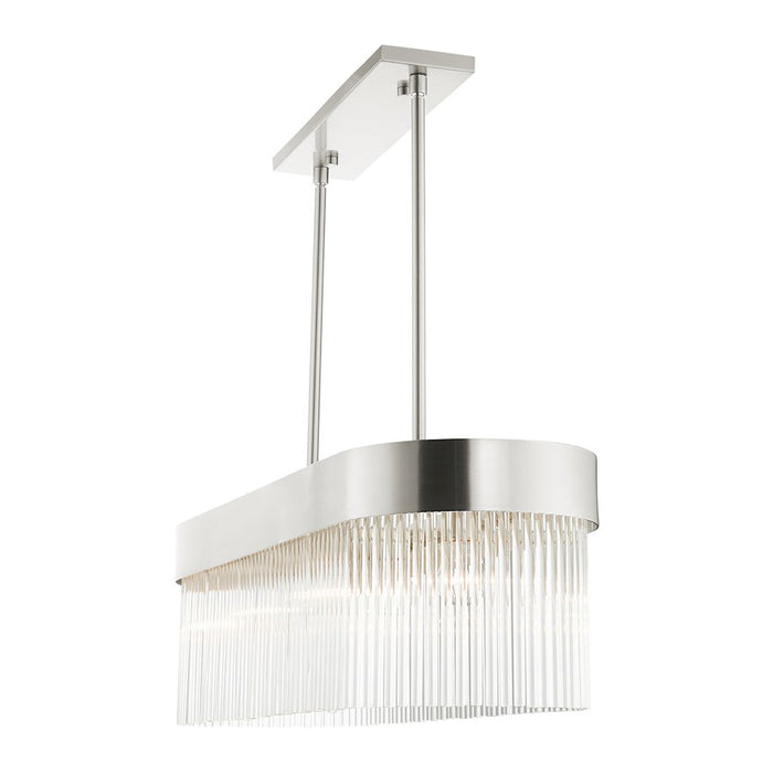 Livex Norwich 4 Light Chandelier, Nickel/Nickel Drum/Crystal Rods