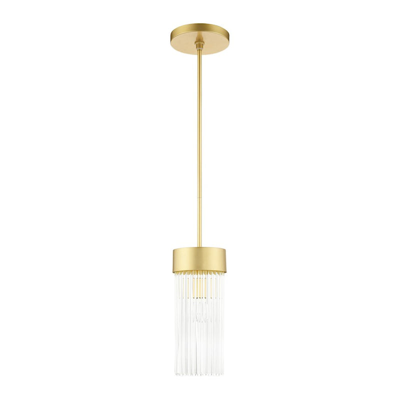 Livex Norwich 1 Light Chandelier, Gold/Gold Drum Shade/Crystal Rods