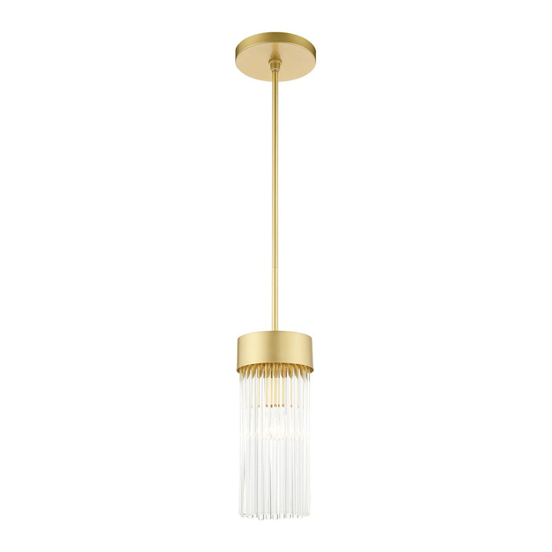 Livex Norwich 1 Light Chandelier, Gold/Gold Drum Shade/Crystal Rods
