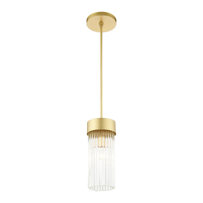 Livex Norwich 1 Light Chandelier, Gold/Gold Drum Shade/Crystal Rods