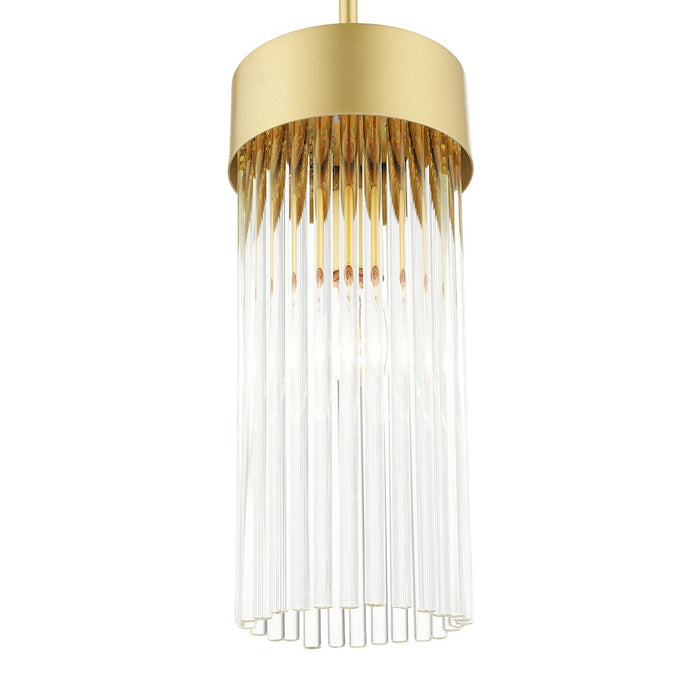 Livex Norwich 1 Light Chandelier, Gold/Gold Drum Shade/Crystal Rods