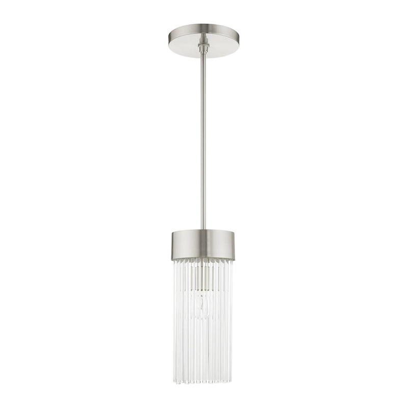 Livex Norwich 1 Light Pendant, Nickel/Nickel Drum Shade/Crystal Rods