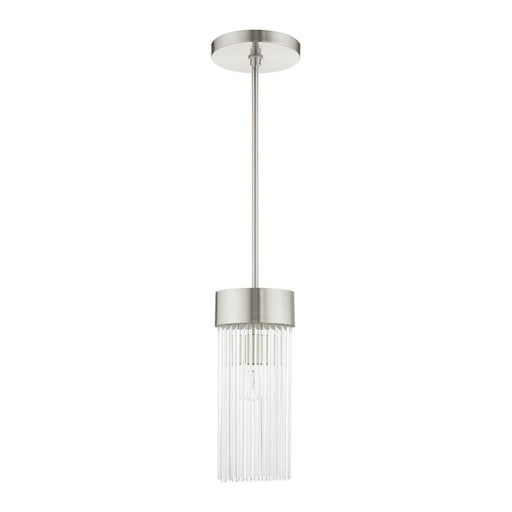 Livex Norwich 1 Light Pendant, Nickel/Nickel Drum Shade/Crystal Rods
