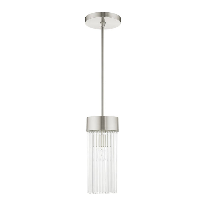 Livex Norwich 1 Light Pendant, Nickel/Nickel Drum Shade/Crystal Rods