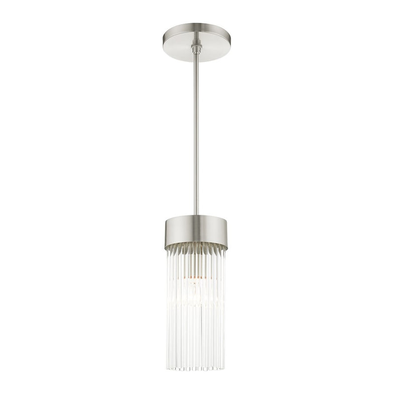 Livex Norwich 1 Light Pendant, Nickel/Nickel Drum Shade/Crystal Rods