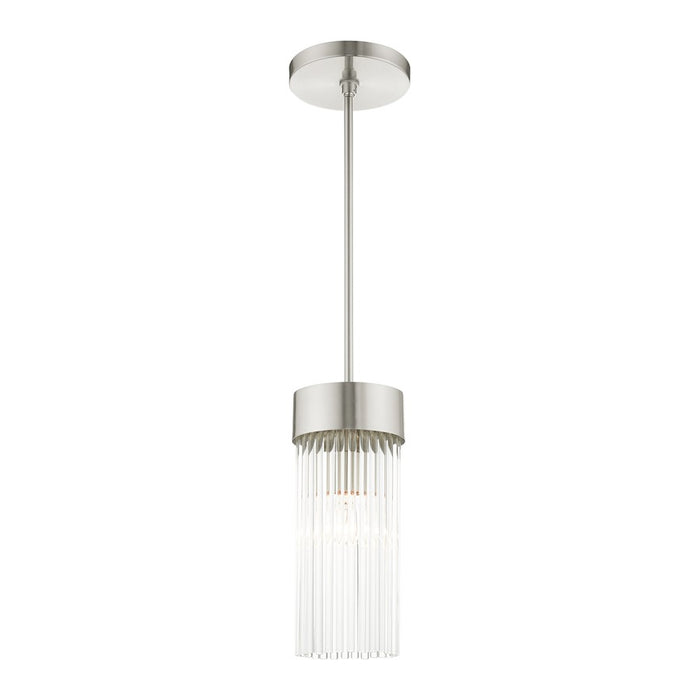 Livex Norwich 1 Light Pendant, Nickel/Nickel Drum Shade/Crystal Rods