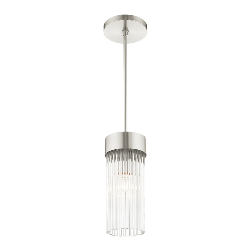 Livex Norwich 1 Light Pendant, Nickel/Nickel Drum Shade/Crystal Rods