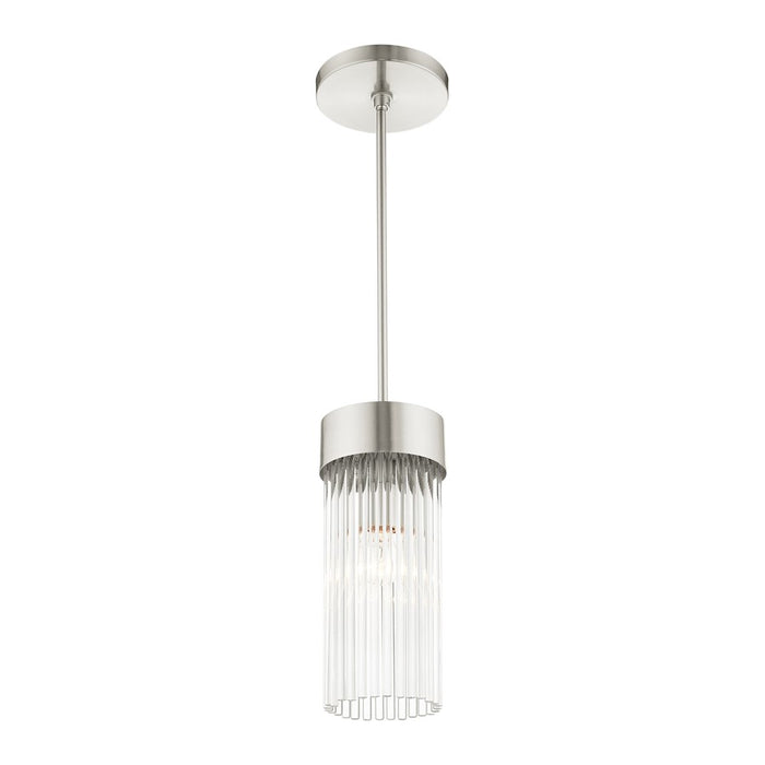 Livex Norwich 1 Light Pendant, Nickel/Nickel Drum Shade/Crystal Rods