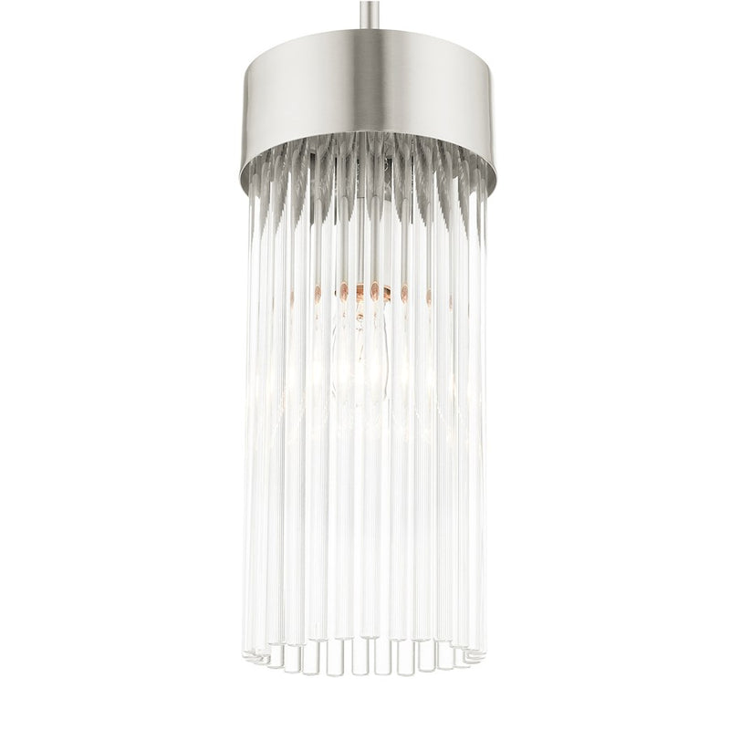 Livex Norwich 1 Light Pendant, Nickel/Nickel Drum Shade/Crystal Rods