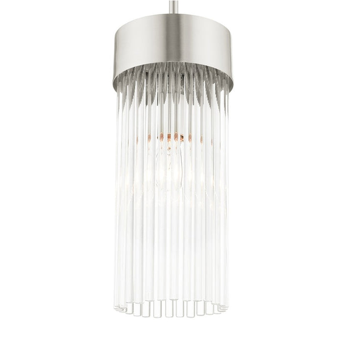 Livex Norwich 1 Light Pendant, Nickel/Nickel Drum Shade/Crystal Rods